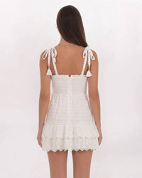 Olivaceous - Smocked Bustier Eyelet Ruffle Dress