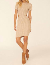 Promesa - Ribbed Knit Short Sleeve Cutout Mini Sweater Dress