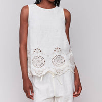 Charlie B - Sleeveless Linen Top With Eyelet Embroidery