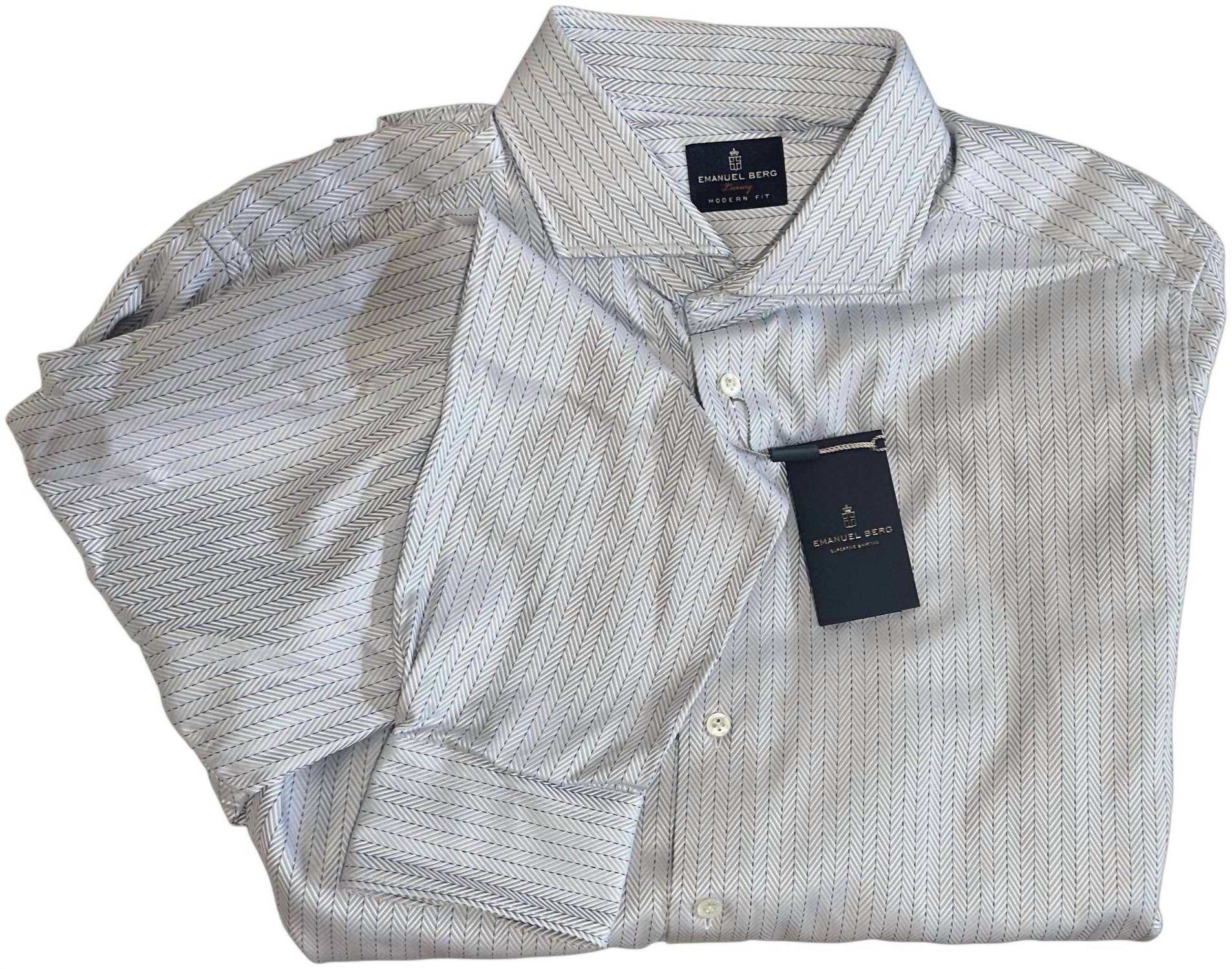 Emanuel Berg Men's Herringbone Dress Shirt in light grey - men's shirt