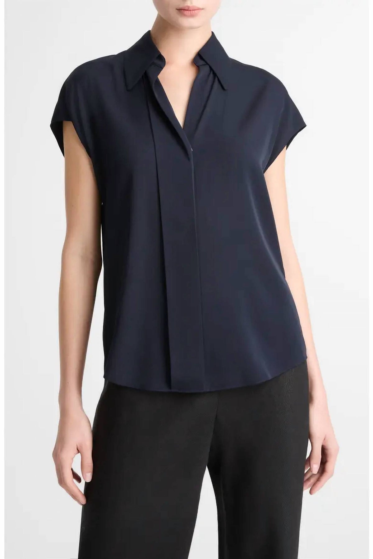 Vince - CAP SLEEVE HIDDEN PLACKET BLOUSE