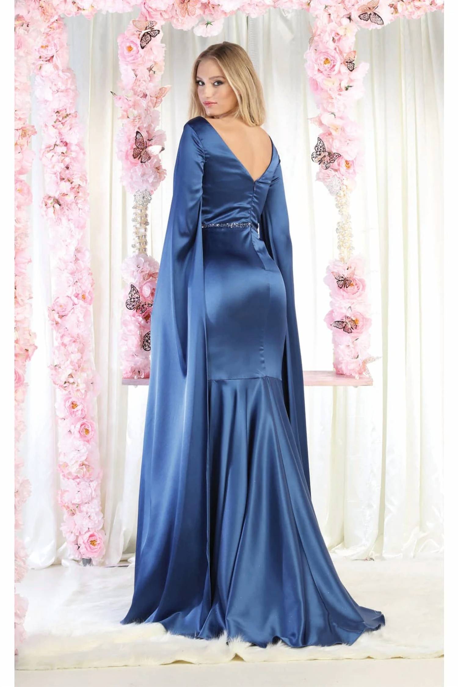 Royal Queen - V-Neck Cape Sleeve Mermaid Formal Evening Dress