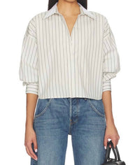 Rag & Bone Marin Stripe Layered Shirt in cream stripe - women's shirt