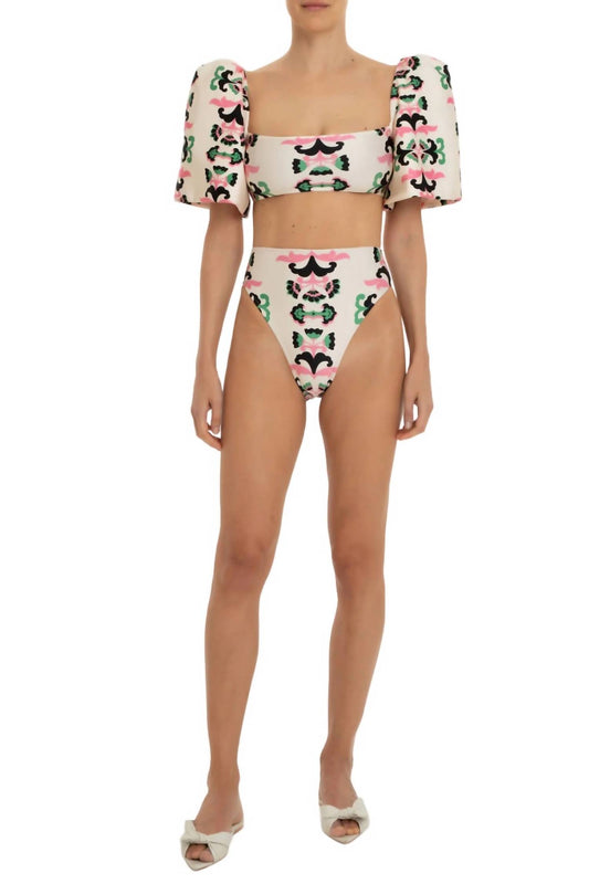 Adriana Degreas - Twisted Flower High Leg Puff Sleeve Bikini