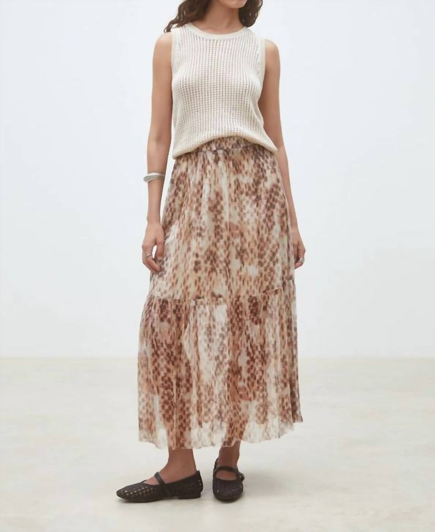 Suncoo - Fauve Long Leopard Print Skirt