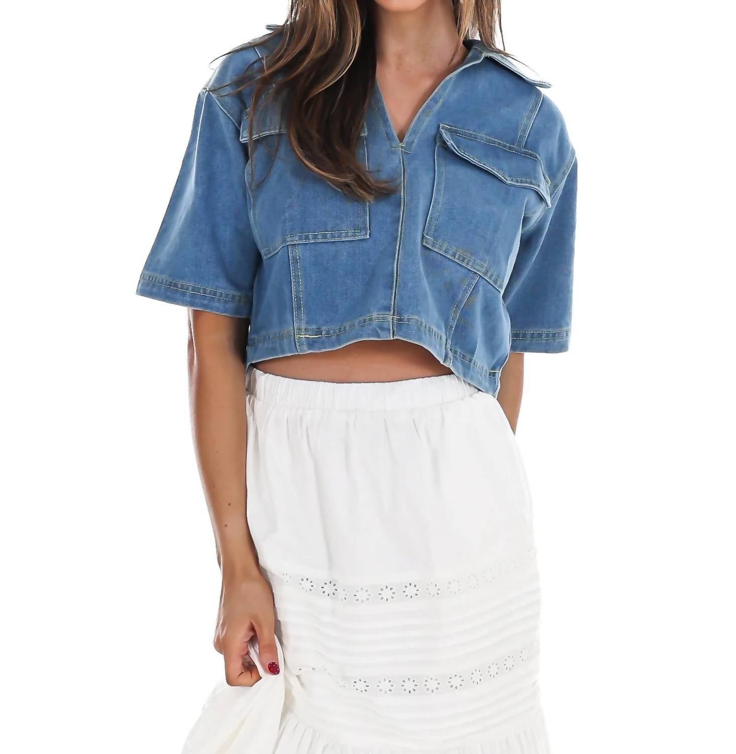 Hyfve - Clean Cut V-Neck Cropped Top