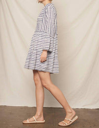 En Creme - 3/4 Sleeve Striped Tiered Mini Dress