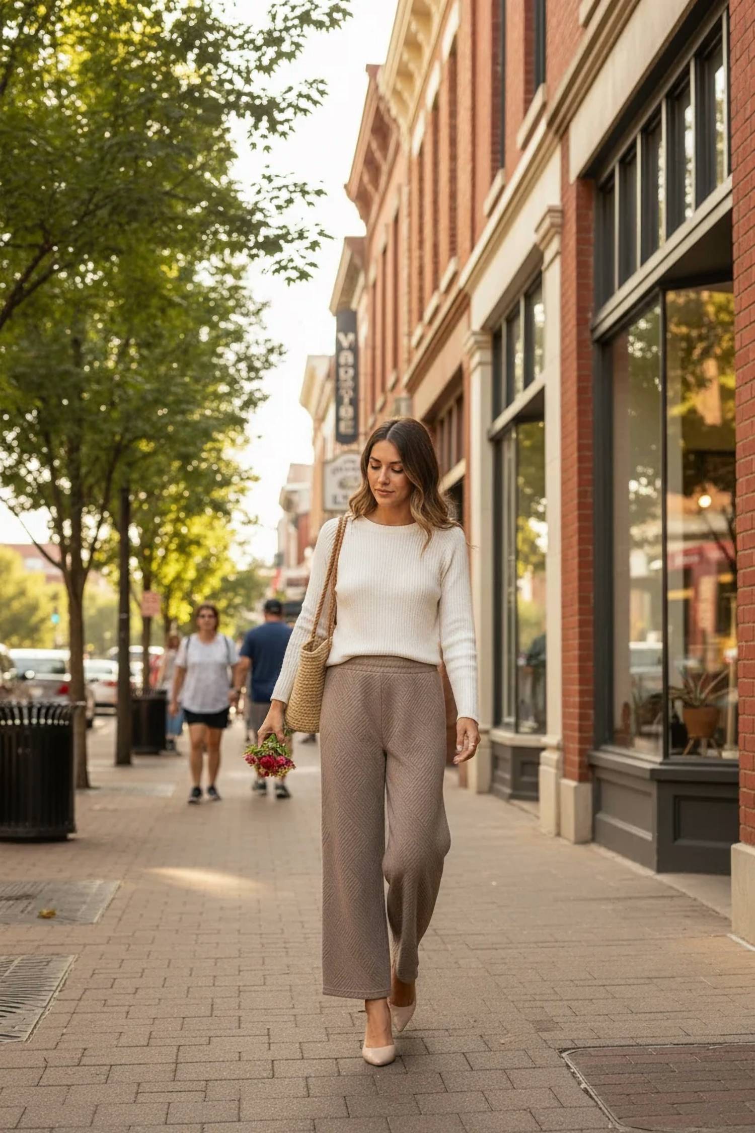 She + Sky - Women's Elastic Waist Quilted Texture Knit Capri Pants