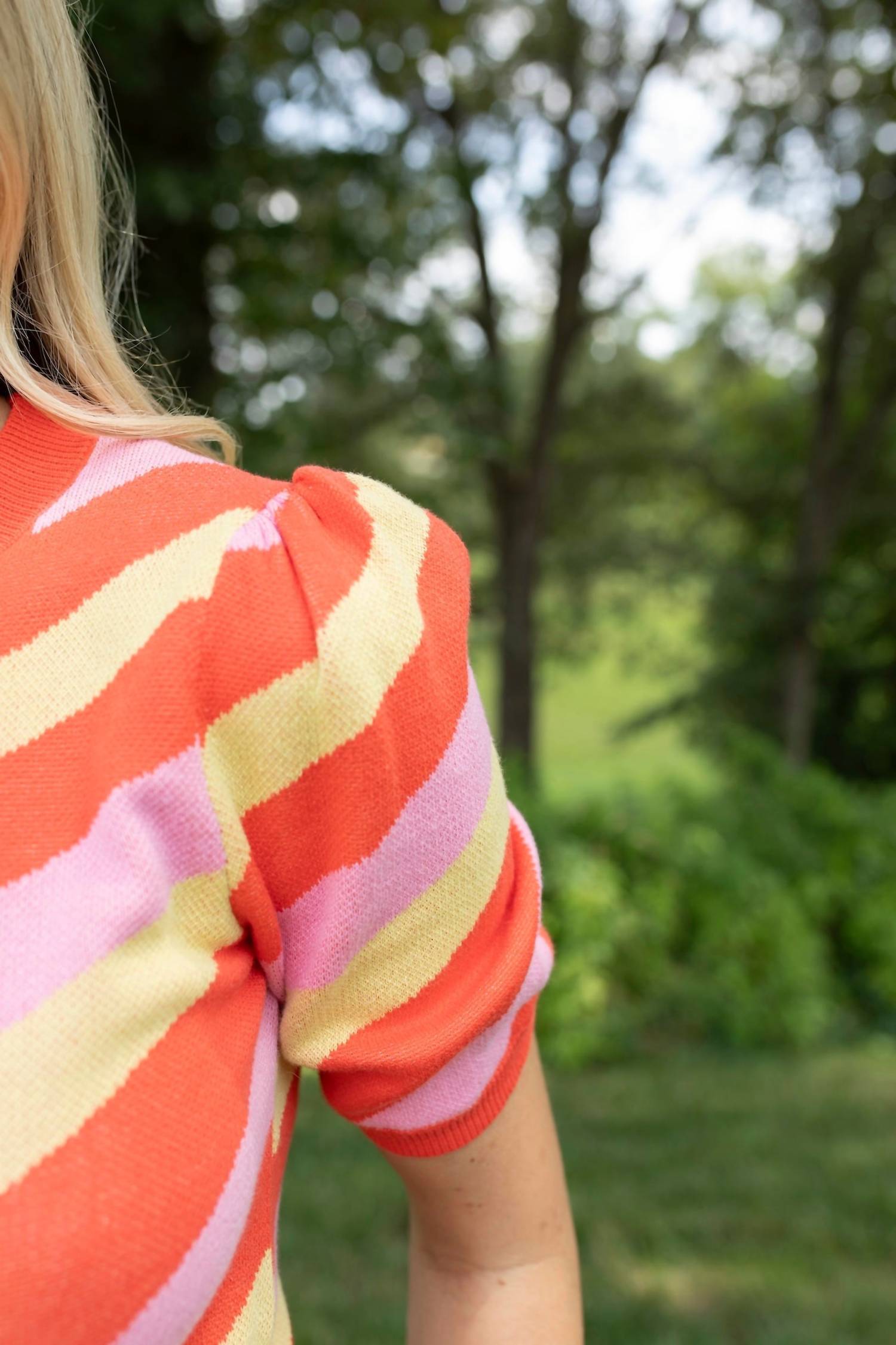 Fate Citrus Stripe Short Sleeve Sweater in multicolor - women's sweater - alternate view