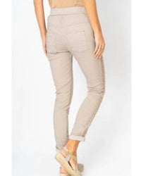 Look Mode USA Plain Jegging w/ Ribbon Side Hot Wash in beige - women's pants - detail view