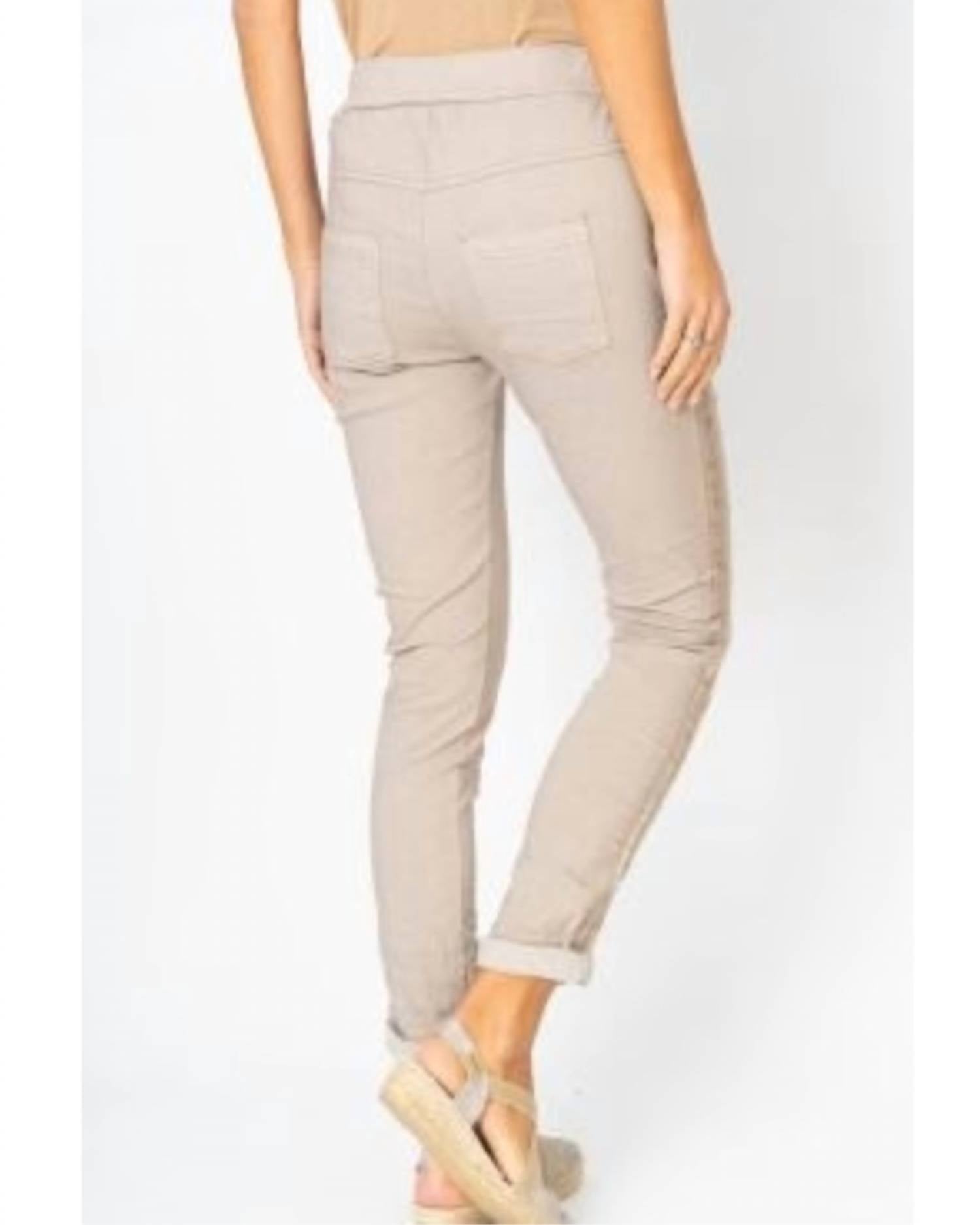Look Mode USA Plain Jegging w/ Ribbon Side Hot Wash in beige - women's pants - detail view