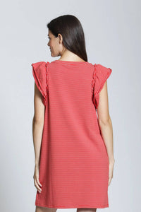 Apny - Women's Side Stripe Ruffle Sleeve Dress