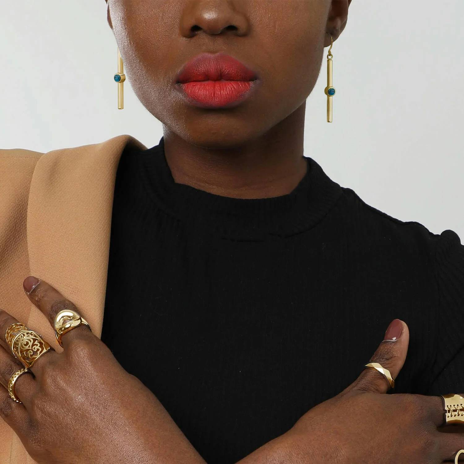 Gold & Honey - Women's Bar Dangle Earrings