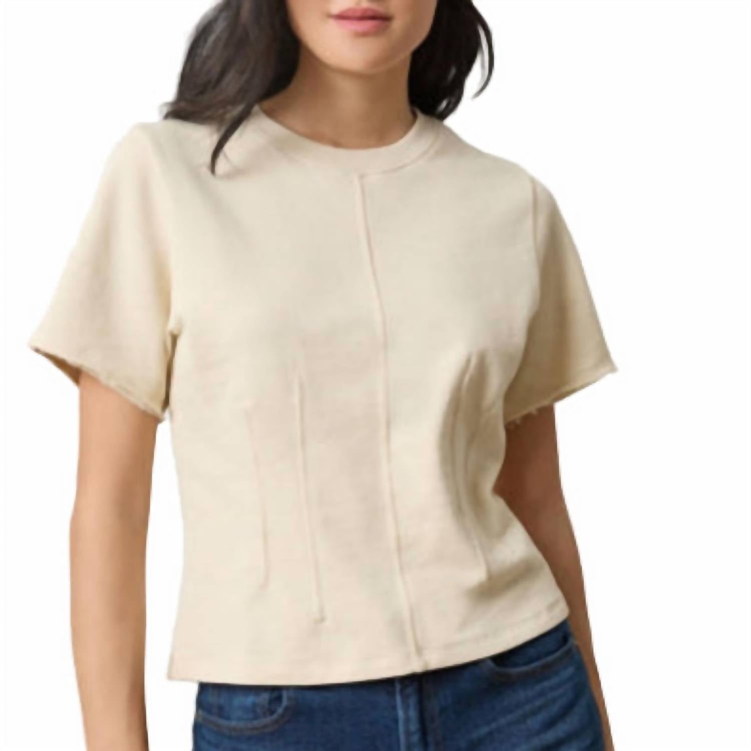 Lilla P Darted Elbow Sleeve Top in muslin - women's t-shirt
