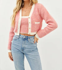 Idem Ditto - Elegant Wool Blend Fuzzy Tube And Cardigan Set