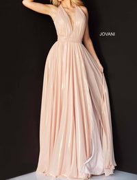 Jovani - Plunging Halter Cascading Panel Gown
