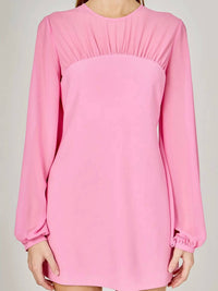 Endless Rose - Mixed Media Mini Dress With Puff Sleeves