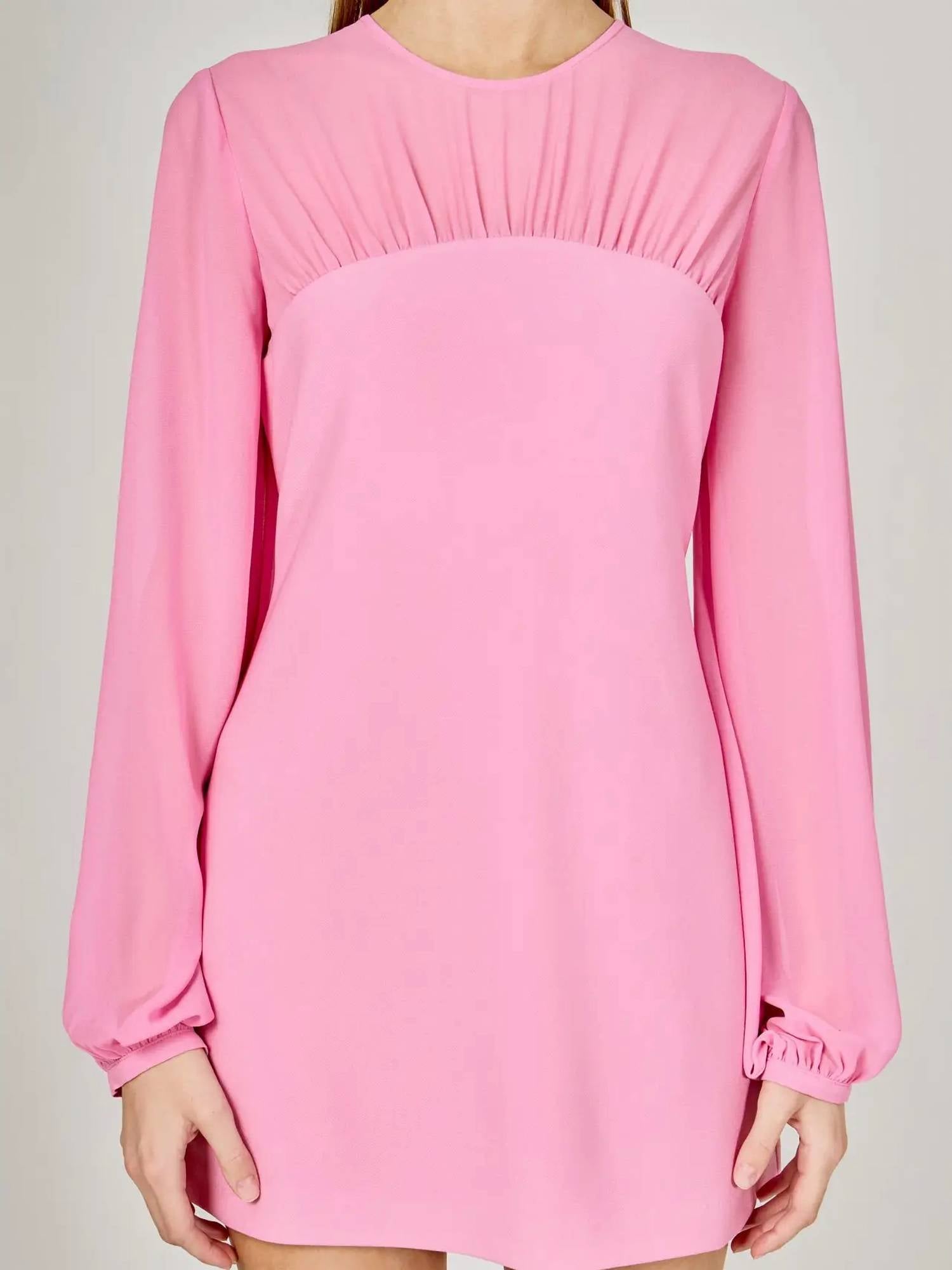 Endless Rose - Mixed Media Mini Dress With Puff Sleeves