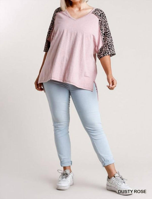 Leopard Sleeve High Low Plus Tee