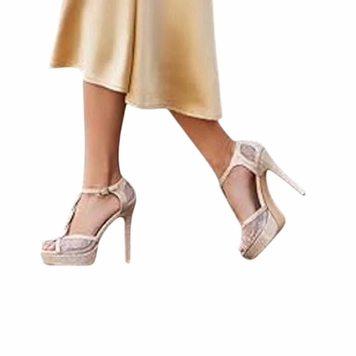 Merumote - Women's Lace Peep Toe Platform Heels