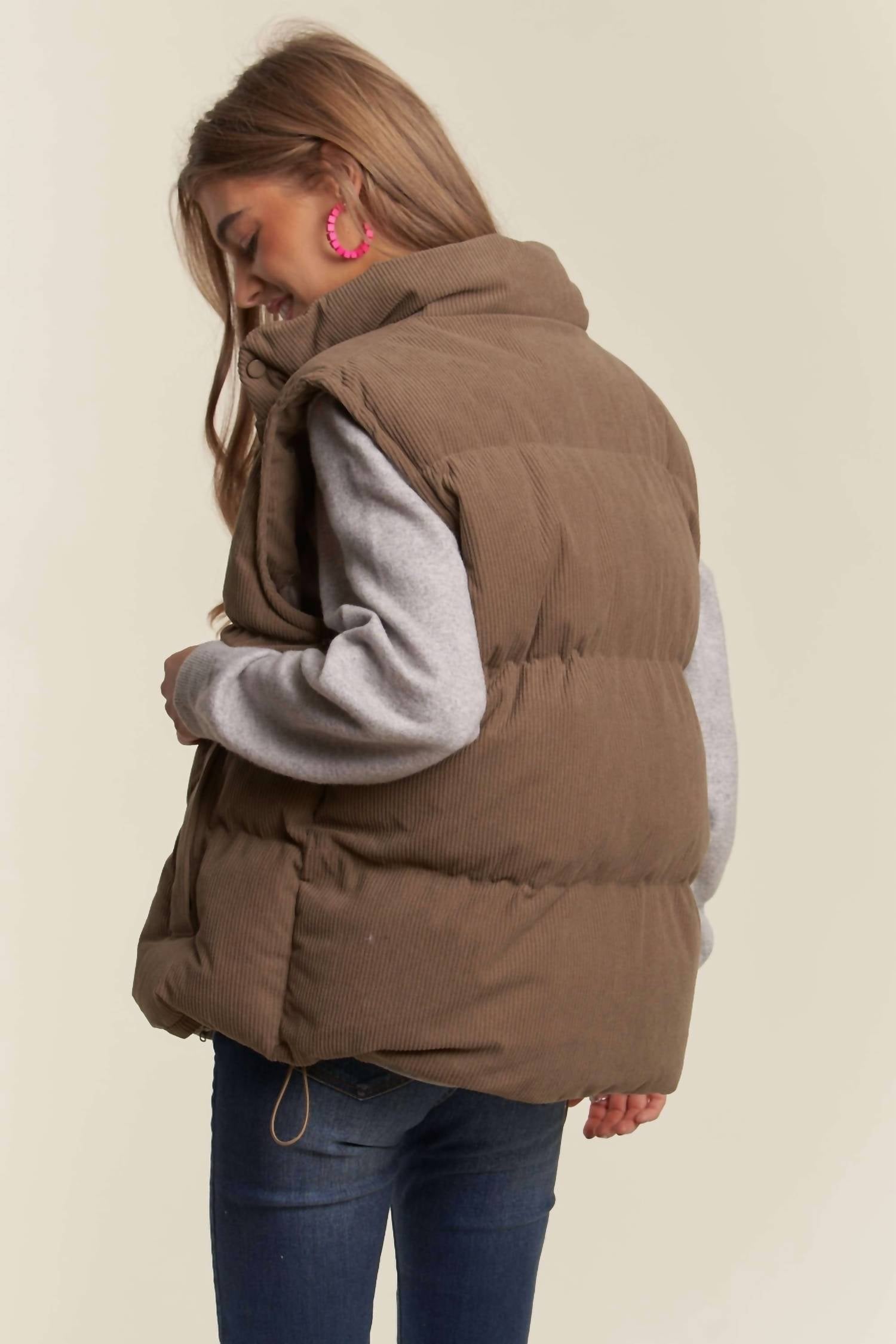 Adora - Button Down Corduroy Puff Vest