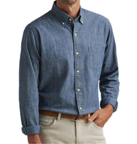 PETER MILLAR Tamworth Chambray Cotton-stretch Shirt in indigo - men's shirt