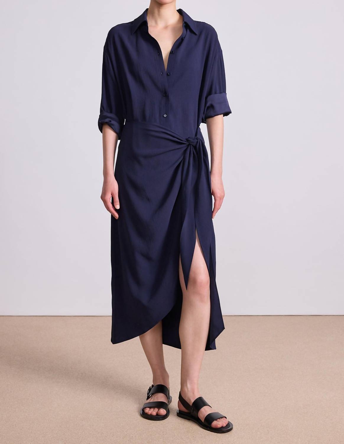 APIECE APART Alessandra Sarong Shirt Dress in midnight - women's dress