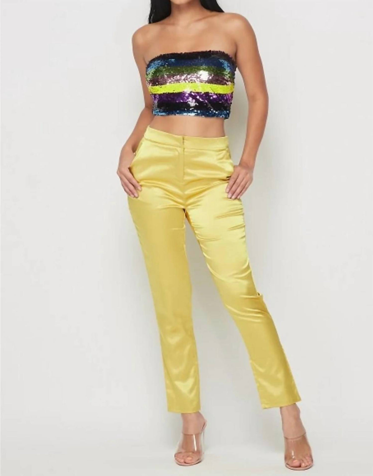 The Sang - A Sequin Tube Top And Satin Pants Set