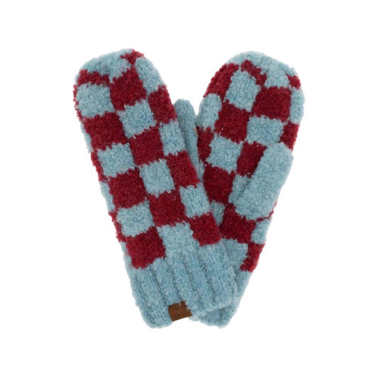 C.C - Women's Checkered Pattern Boucle Mitten