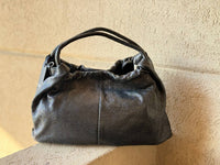 LAGGO Women's Juliet Max Leather Satchel Crossbody Bag in black crinkled - women's bag - detail view