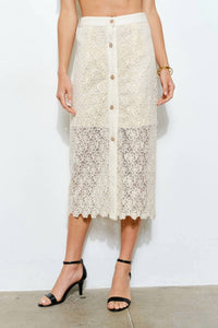 Ina Fashion - Charlotte Floral Lace Button-front Midi Skirt