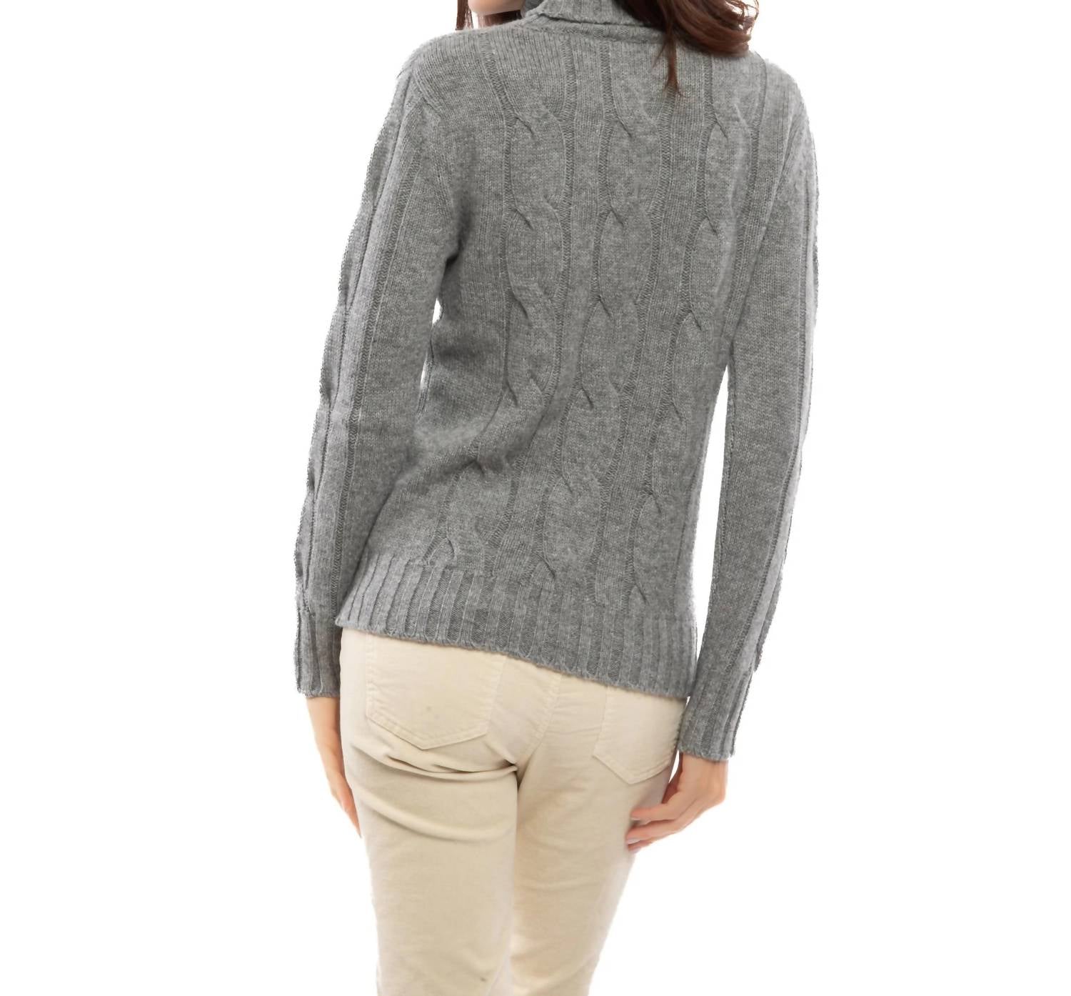 Monticelli Cashmere - Women's Pure Cashmere Cable Knit Turtleneck Sweater