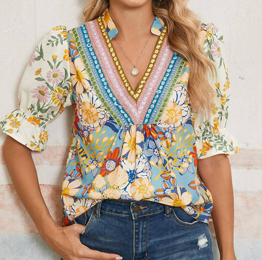 Shewin - Daphne Retro 70's Floral Top