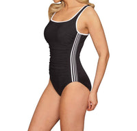 Miraclesuit Line Drive Shirred Racer One Piece Swimsuit in black - women's swimwear - alternate view