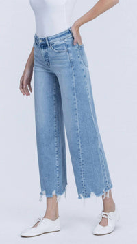 VERVET BY FLYING MONKEY High Rise Side Panel Cropped Wide Leg Jeans in blue - women's jeans - alternate view