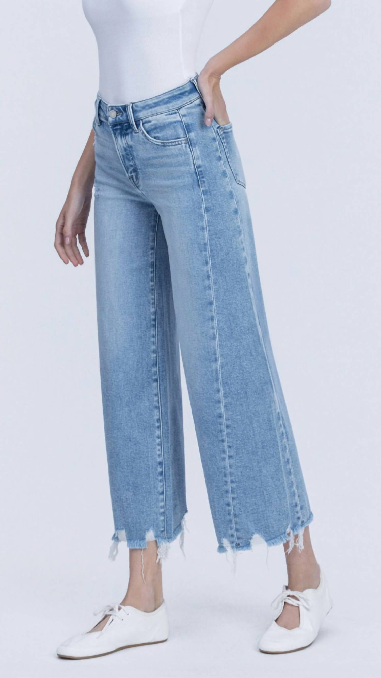 VERVET BY FLYING MONKEY High Rise Side Panel Cropped Wide Leg Jeans in blue - women's jeans - alternate view