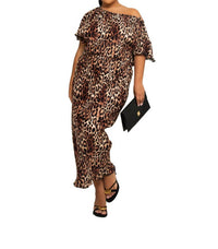 Fashion Szn Curve - Leopard Plisse Midaxi Dress