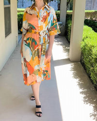 Pink Ripple - Abstract Print Midi Shirt Dress