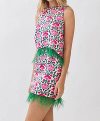 Tcec - Floral Feather Trim Sleeveless Top