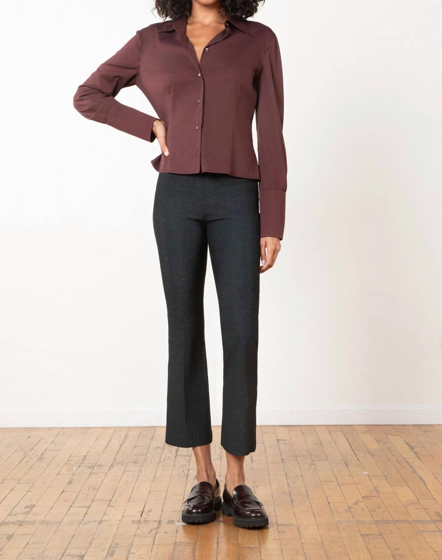 Avenue Montaigne Leo Flare Cut Pants in window pane - women's pants