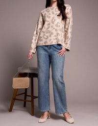 Tribal - Sequin Animal Print Crew Neck Jacquard Sweater