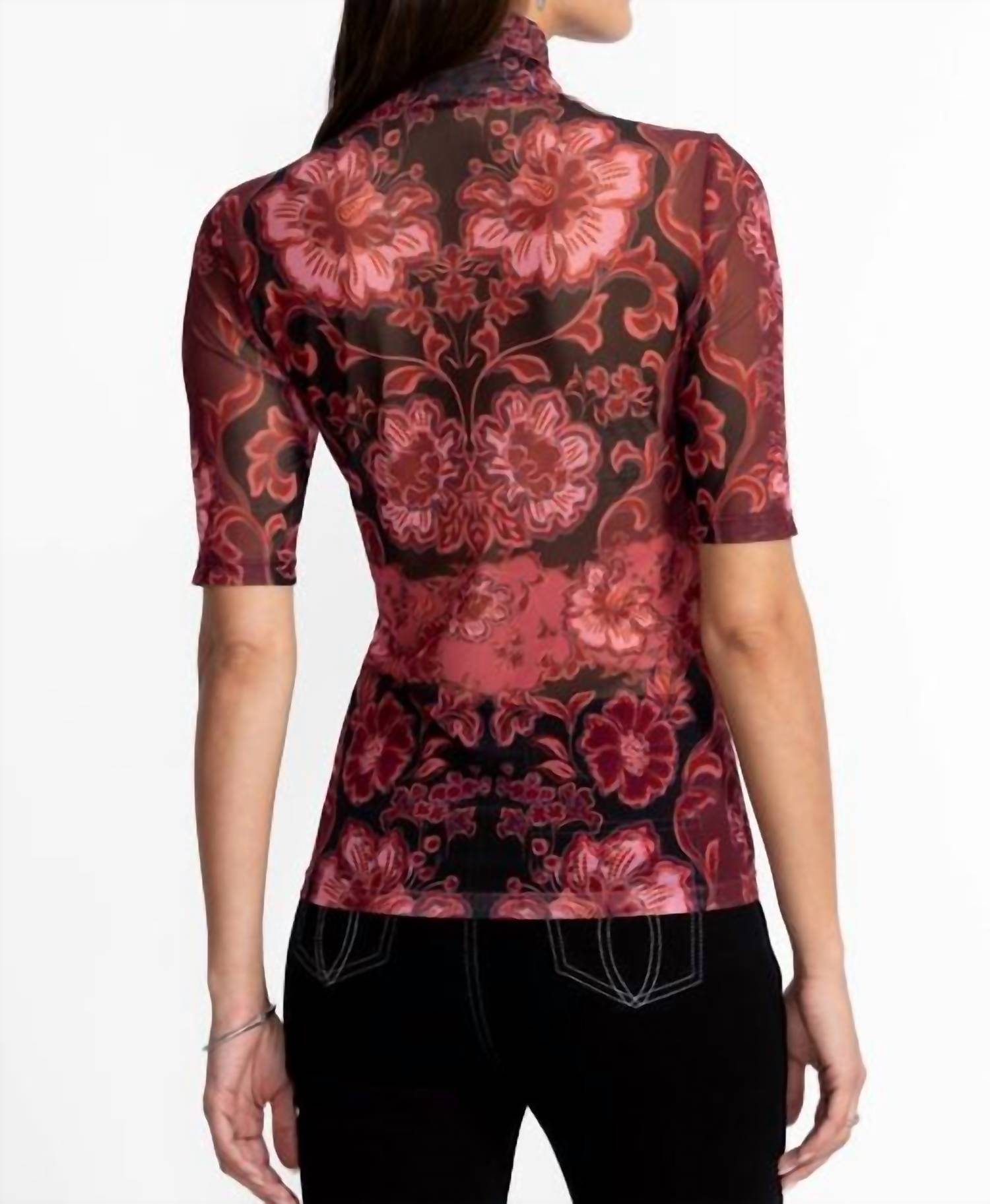 Johnny Was - MESH ELBOW SLEEVE MOCK NECK TOP