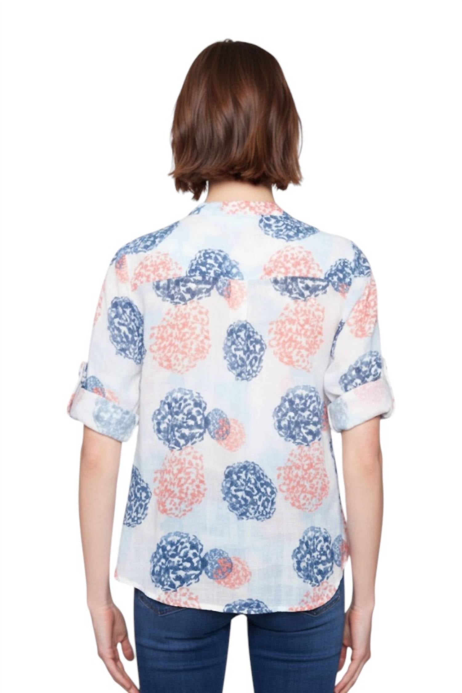 Charlie B - Printed Roll Up Sleeve Cotton Gauze Blouse