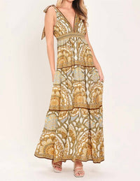Flying Tomato - Boho Paisley Tie Shoulder Maxi Dress
