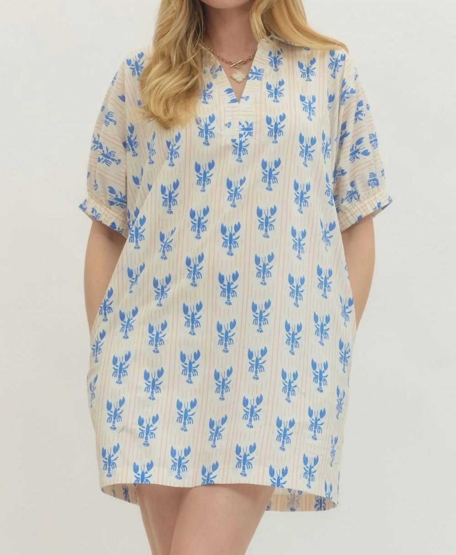 Entro - Lobster Printed Puff Sleeve Mini Dress