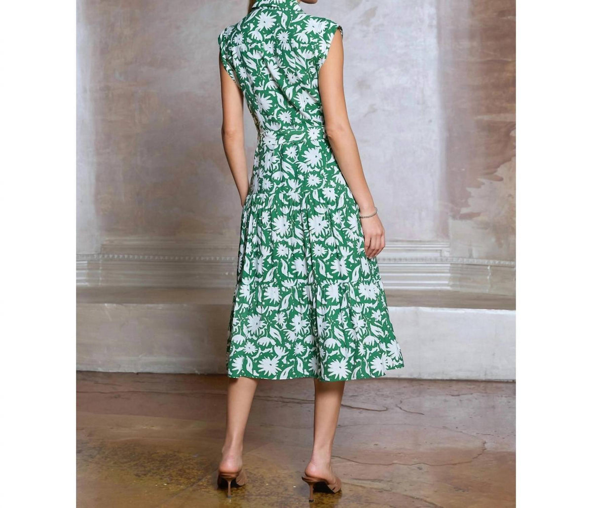 Current Air - Floral Printed Button Down Midi Dress