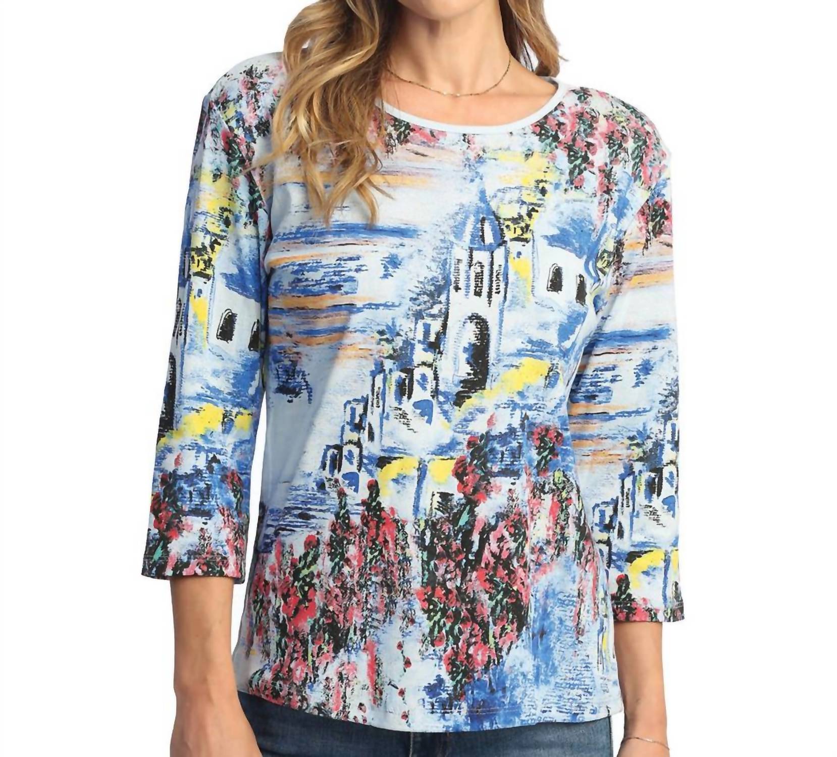 Jess & Jane - Greece Printed Cotton Top - Plus