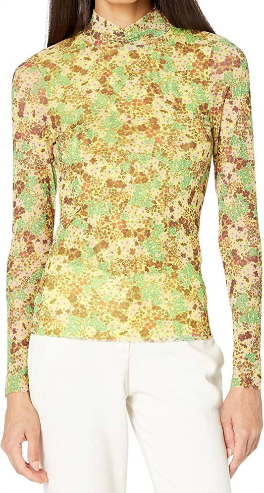 Lennix Mesh Floral Mock Neck Long Sleeve Top