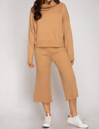 She + Sky - Rib Knit Sweater Culotte Pants