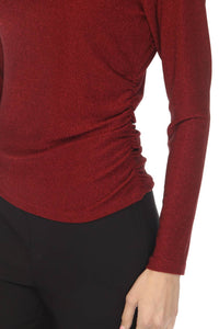Joseph Ribkoff - Shimmery Mock Neck Ruched Top